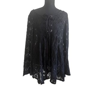 Forever 21 Fairy Grunge Black Lace Babydoll Tunic Top L Whimsigoth Layering